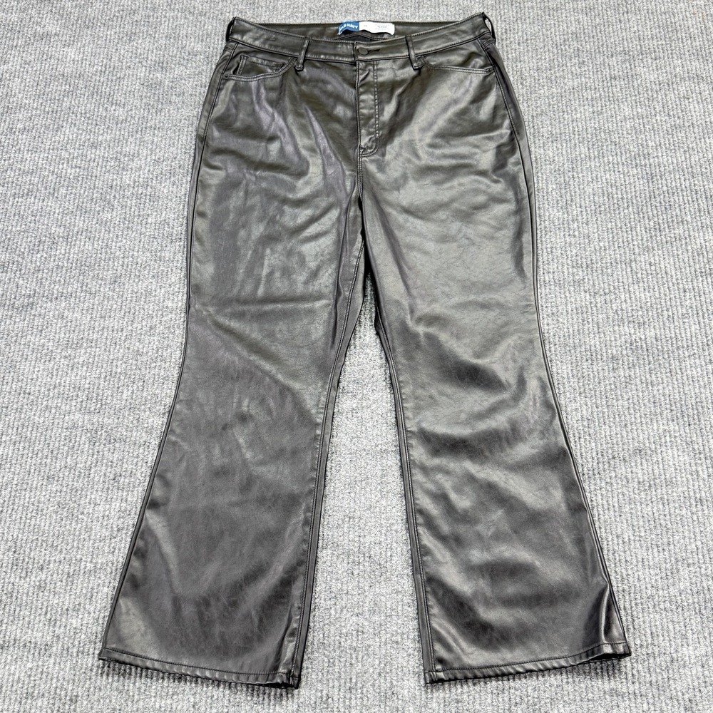 Old Navy Pants Womens 14 Black Faux Leather Crop Flare High Rise Coated Pleather